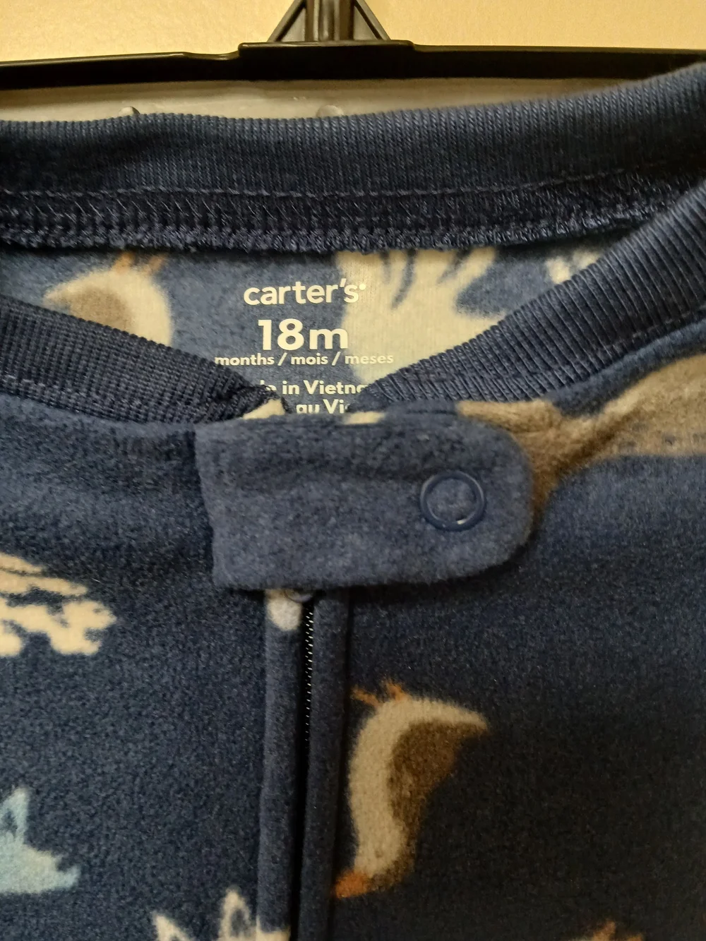 Carter's Navy Blue Animal Print Fleece Footed One-Piece